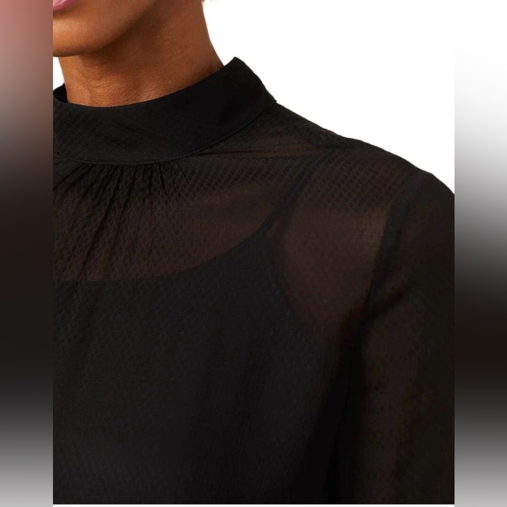 J. McLaughlin Black Sheer Mock Neck Blouse Size Small EUC